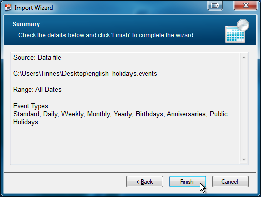 import data file summary screenshot