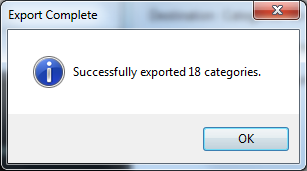 export categories success screenshot