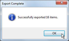 export data file success screenshot