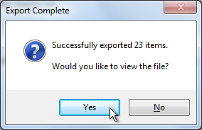 export text file success screenshot