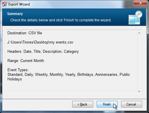 export csv file summary screenshot