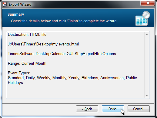 export html summary screenshot