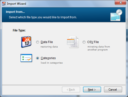 import file type categories screenshot