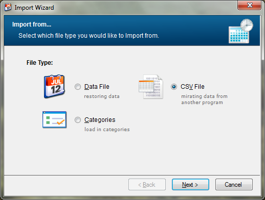 import file type csv screenshot