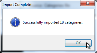 import categories success screenshot