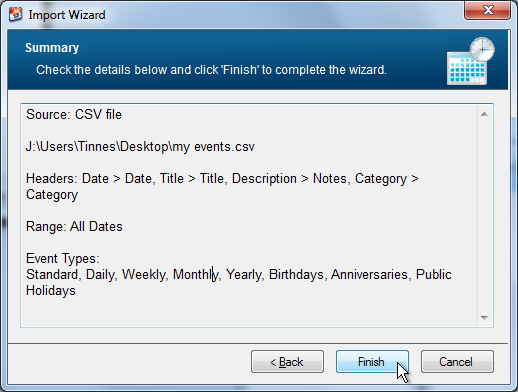 import csv file summary screenshot