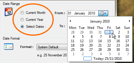 print date range screenshot