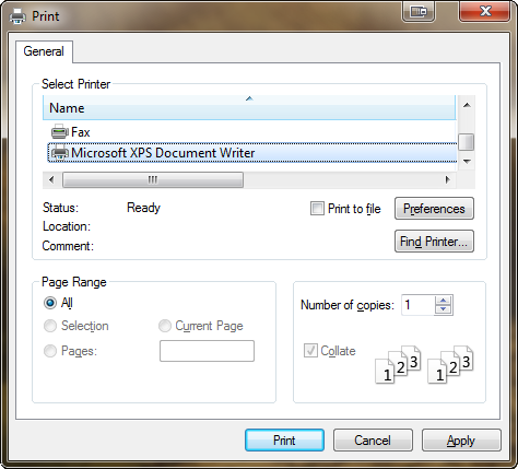 print printer select screenshot