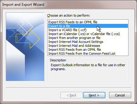 outlook export to a file