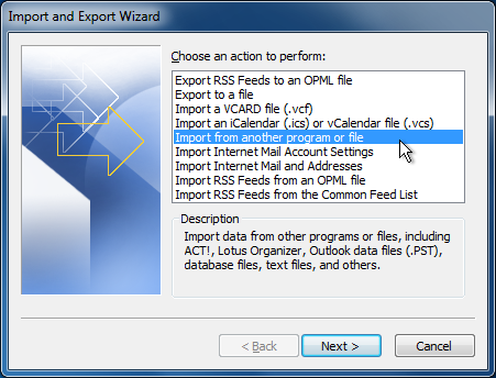 outlook import to a file